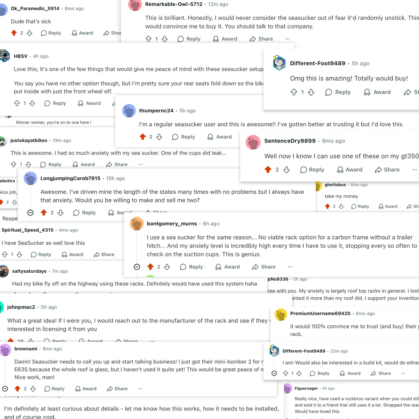 A collage of enthusiastic comments left on the original post about the prototype