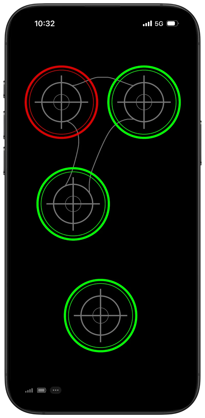 Kraken app Standard view: four vacuum mount indicators, one showing an alert