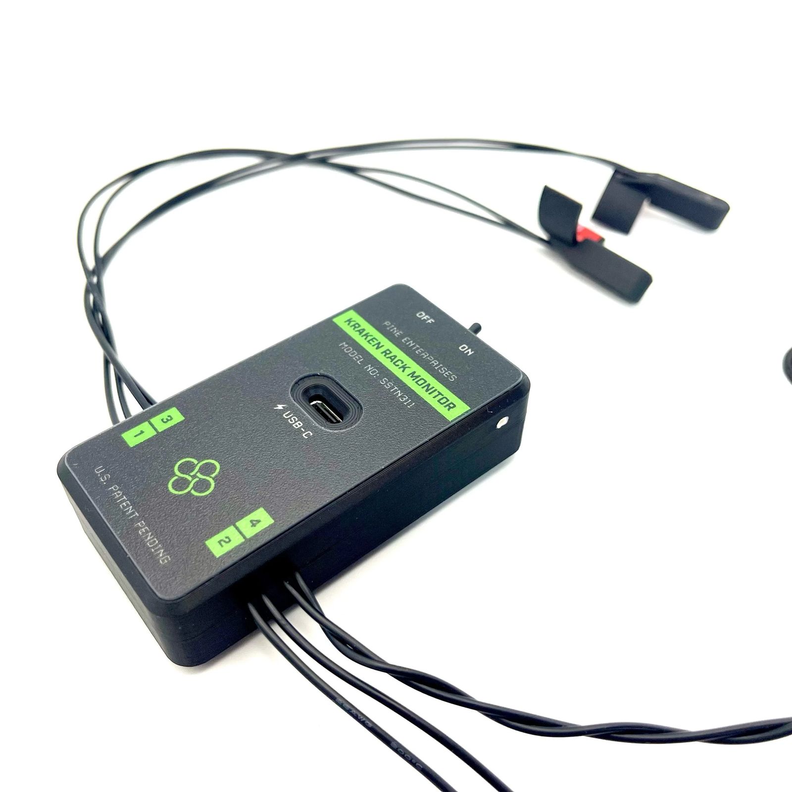 Kraken Bluetooth device with the four sensor cables connected